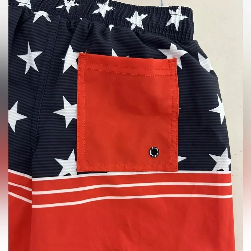 Tommy Bahama Boys Swim Shorts Trunks Red White Blue Pocket UV50 Sz 8